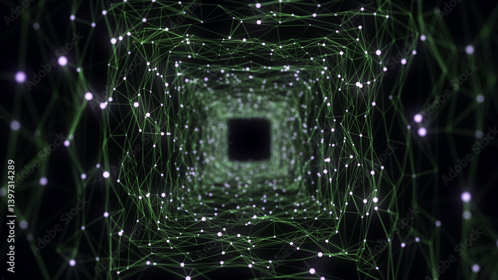 Aufkleber abstract sci-fi tunnel. wormhole absorbs cyberspace. 3d portal. futuristic fantasy high-tech funnel.