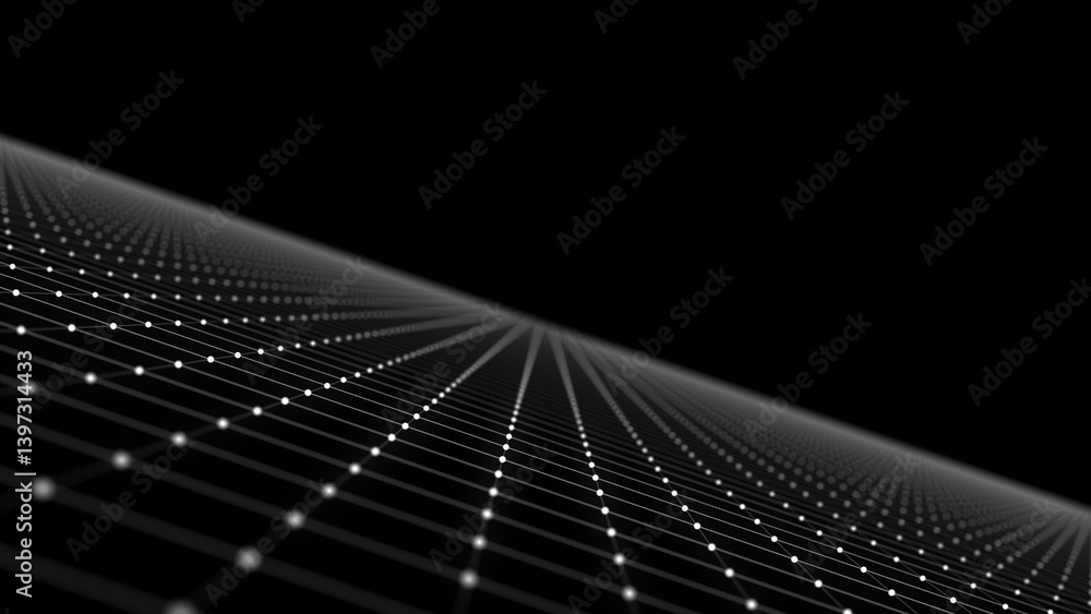 Poster technology perspective grid. digital space wireframe landscape. blue mesh on a black background. 3d 