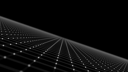 Technology perspective grid. Digital space wireframe landscape. Blue mesh on a black background. 3d rendering.
