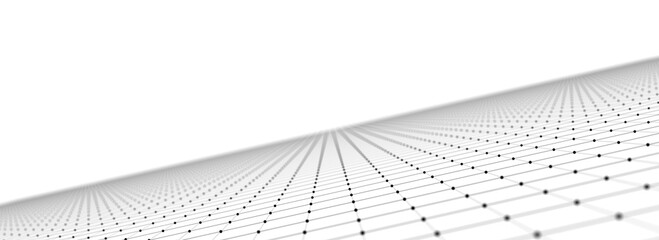 Technology perspective grid. Digital space wireframe landscape. Blue mesh on a black background. 3d rendering.