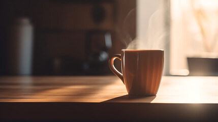 Freshly Brewed Coffee in Mornings with Soft Lighting