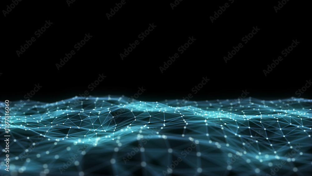 Poster digital technology wave. dark cyberspace with motion dots and lines. futuristic digital background. 