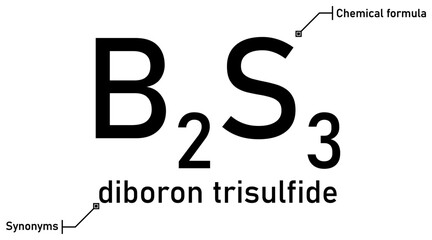 Fototapeta premium Diboron trisulfide chemical formula and synonyms with callout titles