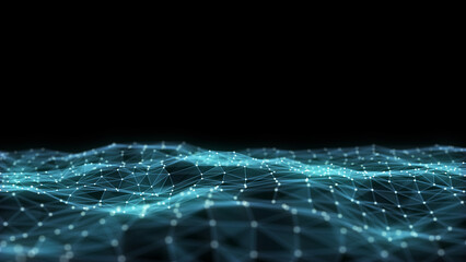 Digital technology wave. Dark cyberspace with motion dots and lines. Futuristic digital background. Big data analytics. 3d rendering.