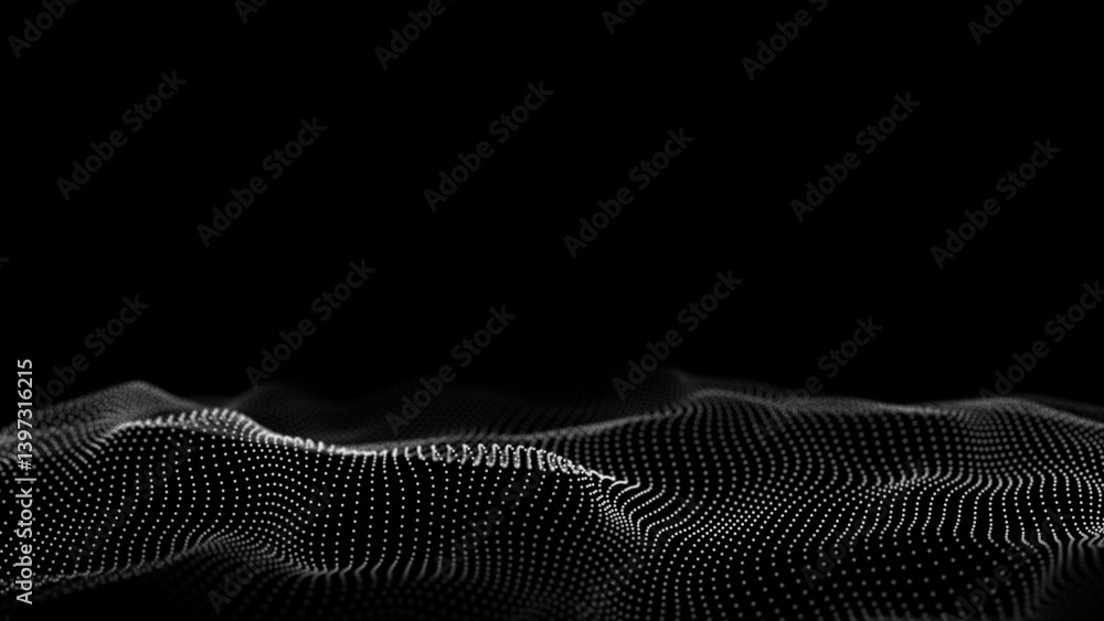Poster digital technology wave. dark cyberspace with motion dots. futuristic digital background artificial 
