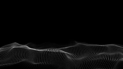 Digital technology wave. Dark cyberspace with motion dots. Futuristic digital background artificial intelligence. Big data analytics. 3d rendering.