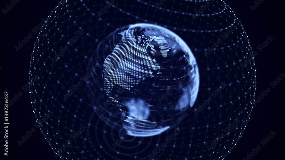 Aufkleber virtual planet earth with data connection network. technological digital globe world background. abs
