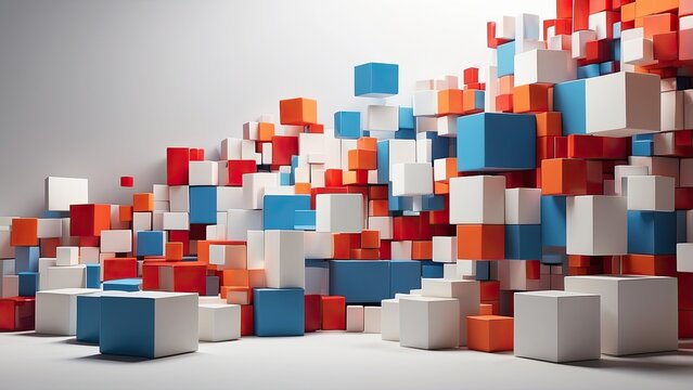 A collection of 3D cubes in various colors including blue