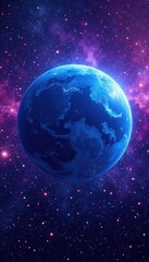 Fototapeta premium Glowing blue planet in front of vibrant nebula background, astronomy, space, celestial body