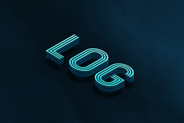 Blue Isometric layer 3d text effect of word Log on blue background.