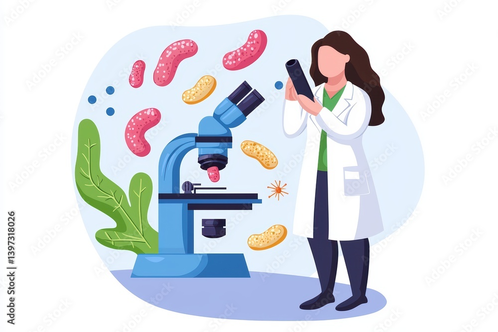 Aufkleber scientist analyzing microorganisms under microscope