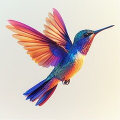 Obraz premium Vibrant Hummingbird with Colorful Feathers in Flight Captured Against a Soft Background