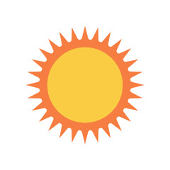 simple flat icon of a sun. yellow and orange circular sun isolated on white background, perfect for summer, weather, and solar energy concepts