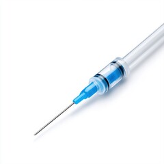 Fototapeta premium Close Up of Medical Syringe with Clear Needle and Blue Plunger for Vaccination or Medical Procedure Use