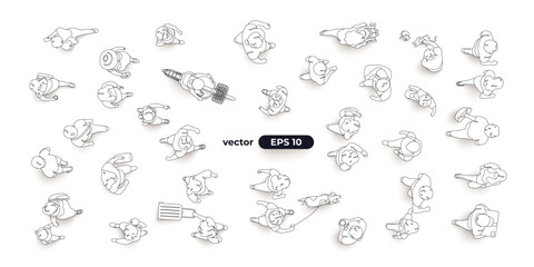 Top view of people set isolated. Men and women. View from above. Vector illustration. Male and female characters. Simple flat style design. Realistic silhouettes.