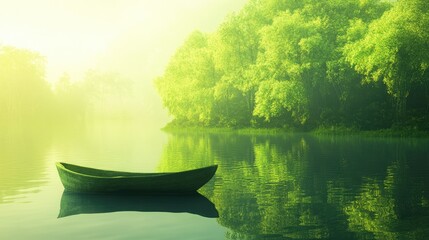 Obraz premium Serene Lake Journey with Greenery and Mirror-Like Water Reflections