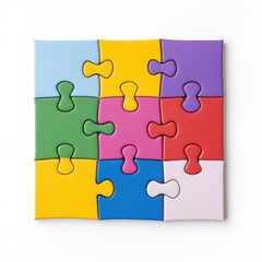 Colorful Puzzle Pieces Arranged in a Bright and Fun Pattern on a White Background for Creative Concepts