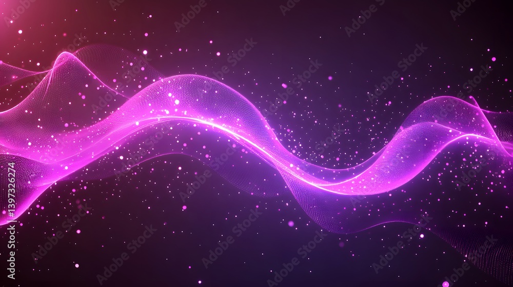 Poster abstract depiction of shimmering glowing wave structures in space