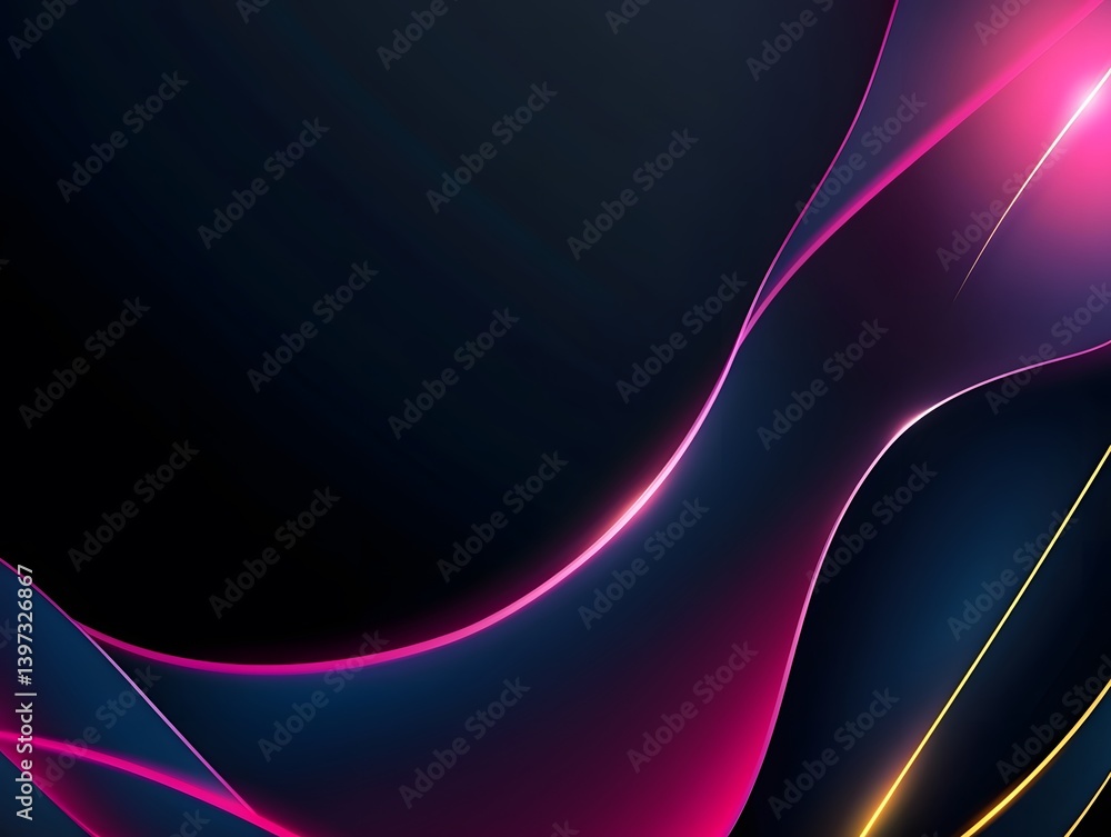 Poster abstract composition with glowing neon lines and dynamic dark background