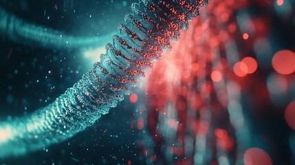 futuristic concept of dna strand in digital environment representing genetic research biotech technology molecular structure and scientific innovation