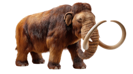 Majestic Mammoth: A realistic, isolated depiction of a colossal woolly mammoth, its massive form captured in exquisite detail, transporting viewers back to a prehistoric era.