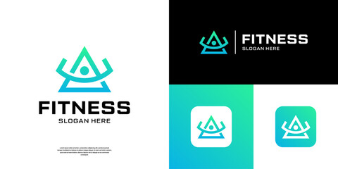 Fitness center logo design. Gym sport icon vector logo template.