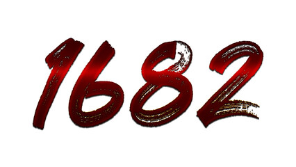 3D blood red number design of 1682 on white background.	