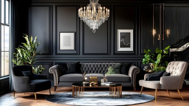 Cozy Contemporary Living Room with Elegant Decor in the Evening