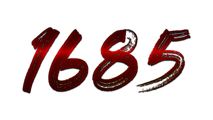 3D blood red number design of 1685 on white background.	