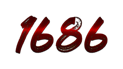 3D blood red number design of 1686 on white background.	