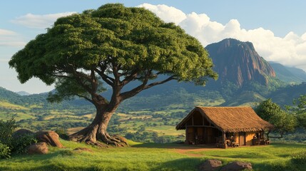 Rural African Village Scene