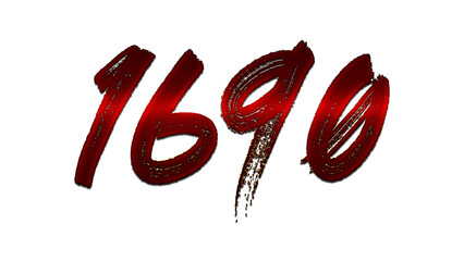 3D blood red number design of 1690 on white background.	