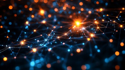 Fototapeta premium digital innovation system with glowing nodes and connected devices forming futuristic network structure for modern information flow and tech progress