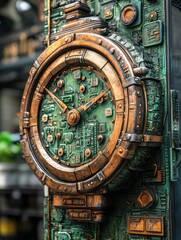 Obraz premium Intricate steampunk clock face with circuit details