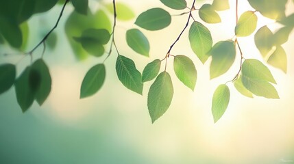 Obraz premium Delicate Green Leaves Glistening in Soft Natural Light with a Dreamy Background Effect