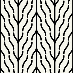 Vector seamless patterns set. Stylish modern geometric ornament. Geometric striped backgrounds with curved zigzag. Art deco bold monochrome swatches. Tileable prints with linear weaving arches.