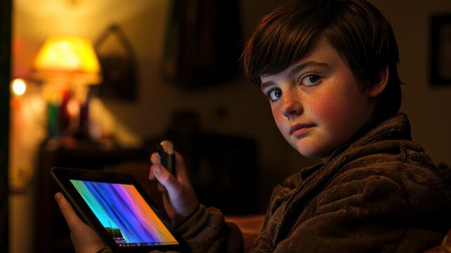 Young Deaf Person Using Video Relay Service on Tablet Device