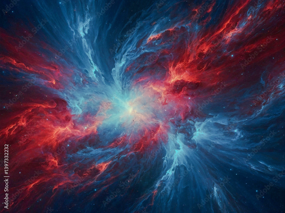 Wall mural cosmic abstract background with blue and red hues in a dynamic design.