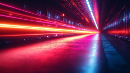 Obraz premium Glowing streaks speed through dark tunnel