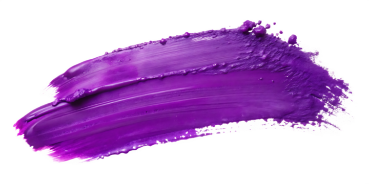 A single brushstroke of purple paint on a black background, close up view on transparent background