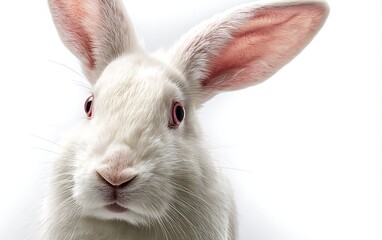 Close-up of White Rabbit with Red Eyes on White Background