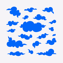 Clouds set isolated. Simple cute cartoon design. Icon, logo collection. Modern design. Flat style vector illustration. Blue and white color.