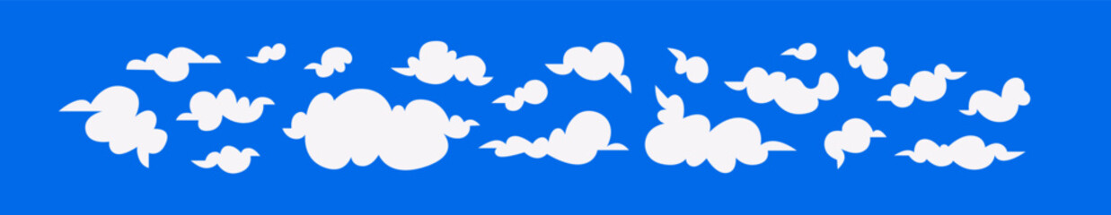 Clouds set isolated. Simple cute cartoon design. Icon, logo collection. Modern design. Flat style vector illustration. Blue and white color.