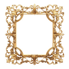 Ornate golden frame with floral carvings and a dark center space on transparent background