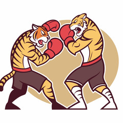 Fototapeta premium Cartoon Tigers Boxing Match Funny Animal Fight Vector Illustration