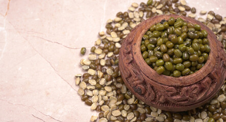 Green Mung Beans Also Know as Mung Dal, Vigna Radiata, Green Beans or Moong Dal isolated on White Background