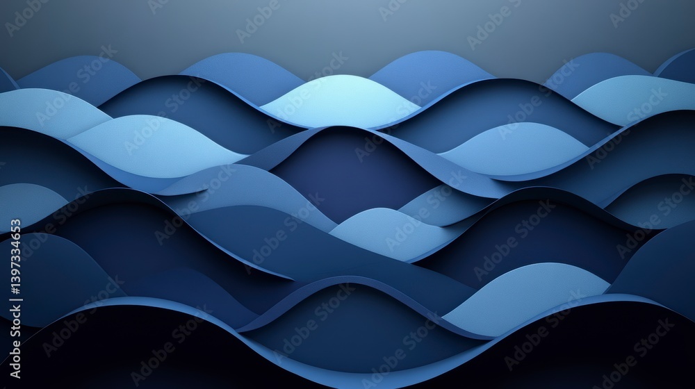 Aufkleber wavy layers in shades of blue create an abstract, serene and textured background or design element