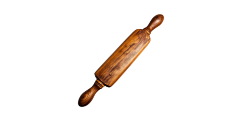 Wooden Rolling Pin. Essential Baking Tool For Dough Preparation Isolated On Transparent Background