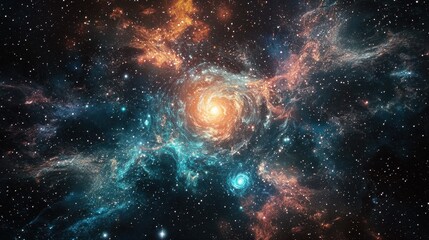 Fototapeta premium Colorful Swirls of Galaxies in a Cosmic Starry Background