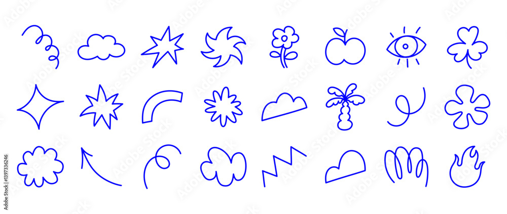 Aufkleber vector set of minimalist design elements, flowers, doodles, scribbles - abstract background elements